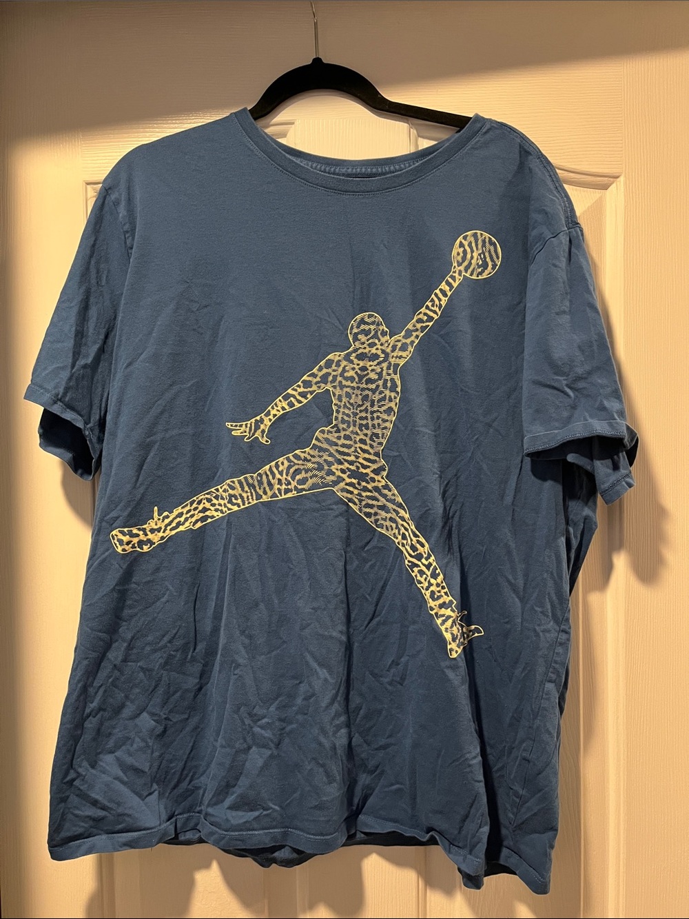Jordan Men's Blue Short Sleeve Tee with Yellow Jumpman Print